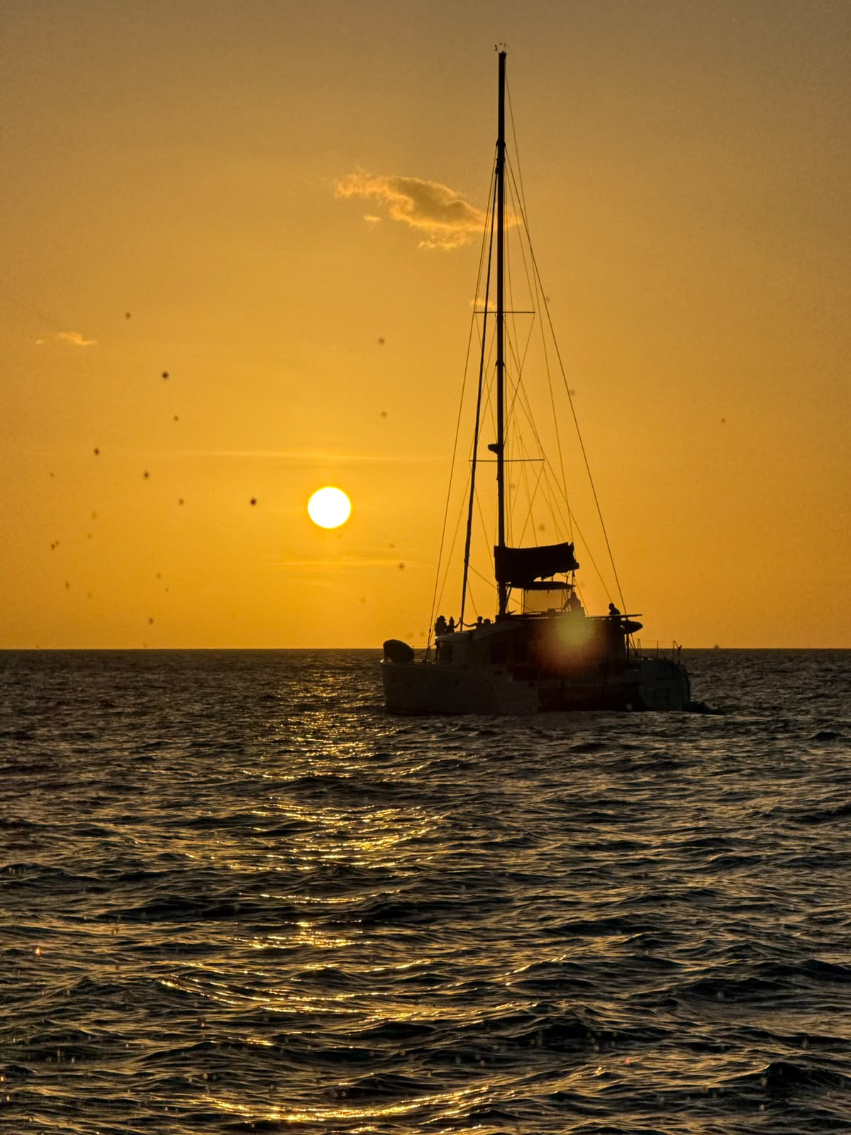 Silueta de un catamarán navegando por el mar durante la puesta de sol en Costa Rica